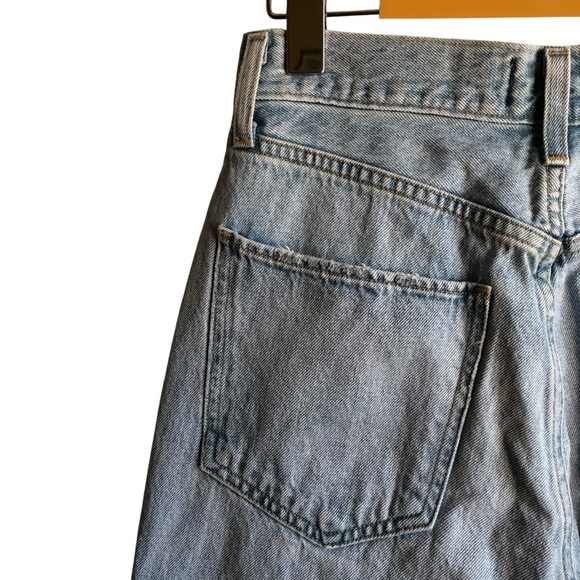 Agolde Riley High Rise Crop Jeans Light Blue Distressed Denim Size 25 - Picture 10 of 16